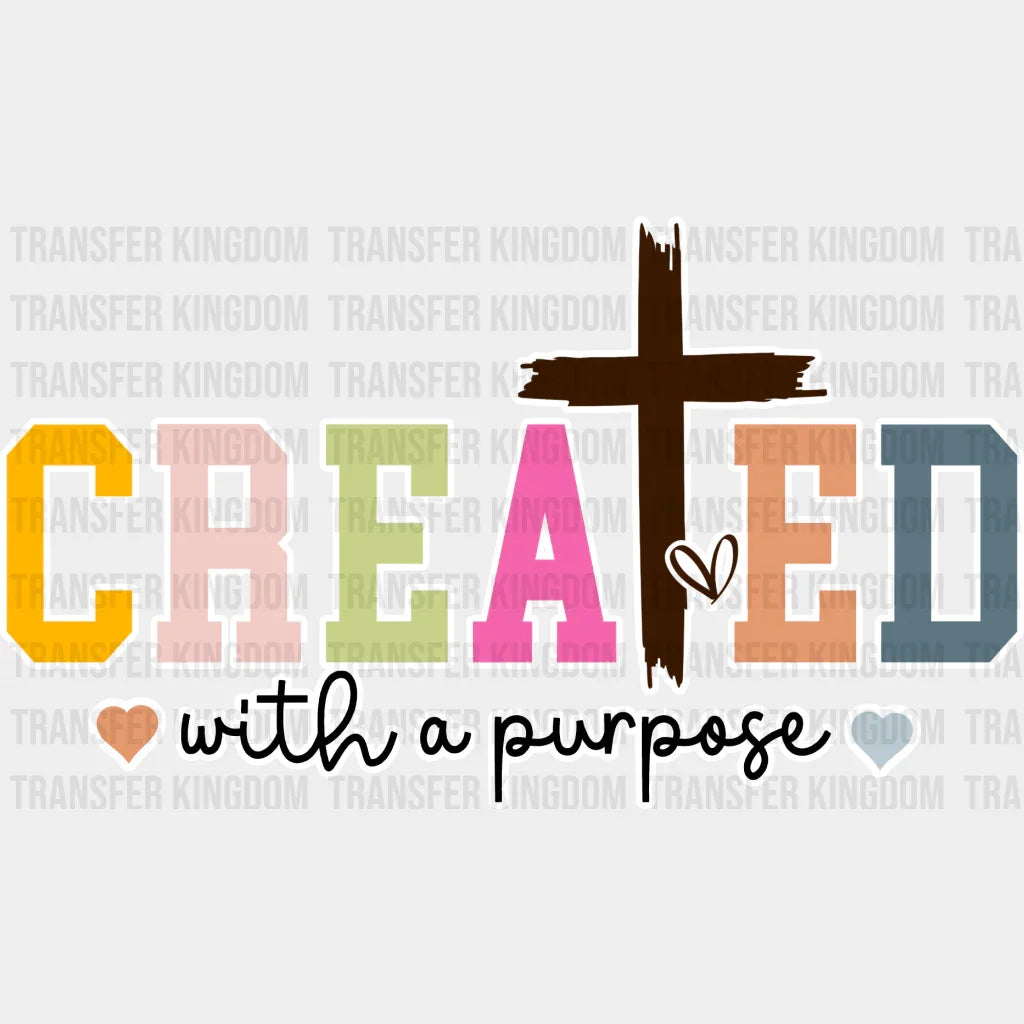 Created With A Purpose - Christianity Dtf Heat Transfer Unisex S & M (10’’) / Light Color