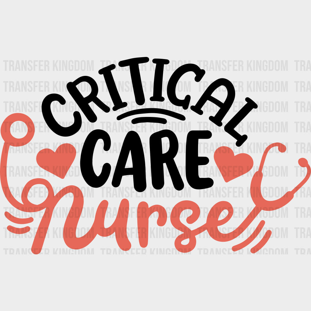 Critical Care Nurse Orange Hearts & Stethoscope - ICU DTF Transfers Adult Unisex - S & M (10’’) / Dark Color Design