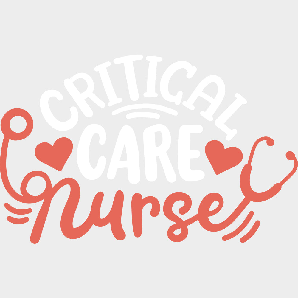 Critical Care Nurse Orange Hearts & Stethoscope - ICU DTF Transfers Adult Unisex - S & M (10’’) / Light Color Design