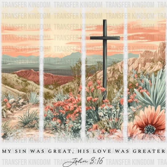 Cross Flowers Colorful Design - Christianity DTF Transfer Adult Unisex - S & M (10’’) / Dark Color Design (See Imaging)