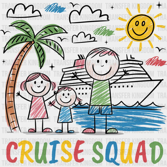 Cruise Squad Kid Drawing - Vacation DTF Transfer Adult Unisex - S & M (10’’) / Dark Color Design (See Imaging)