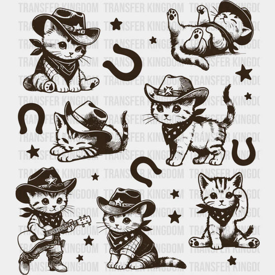 Cute Cats & Horseshoes - Rodeo DTF Transfer Adult Unisex - S & M (10’’) / Dark Color Design (See Imaging)