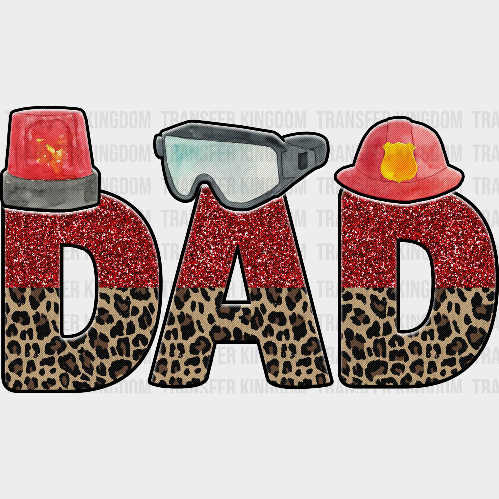 Dad, Sequin & Leopard Print - Fire Department DTF Transfers transfer-kingdom Dark Color Design (See Imaging)