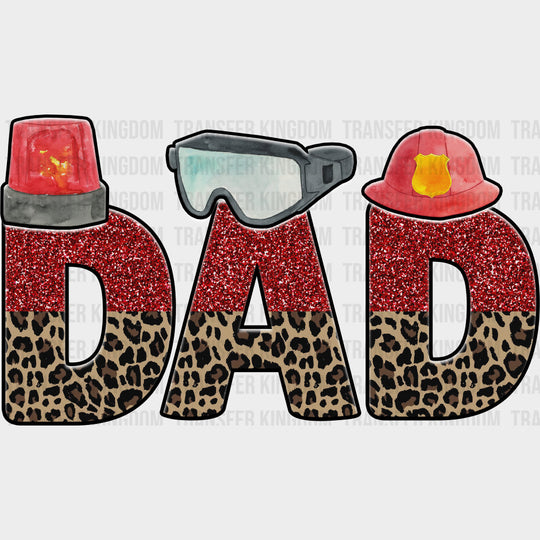 Dad, Sequin & Leopard Print - Fire Department DTF Transfers transfer-kingdom Dark Color Design (See Imaging)