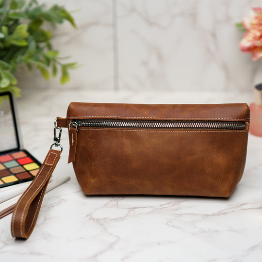 Custom Engraved Leather Makeup Bag for Women
