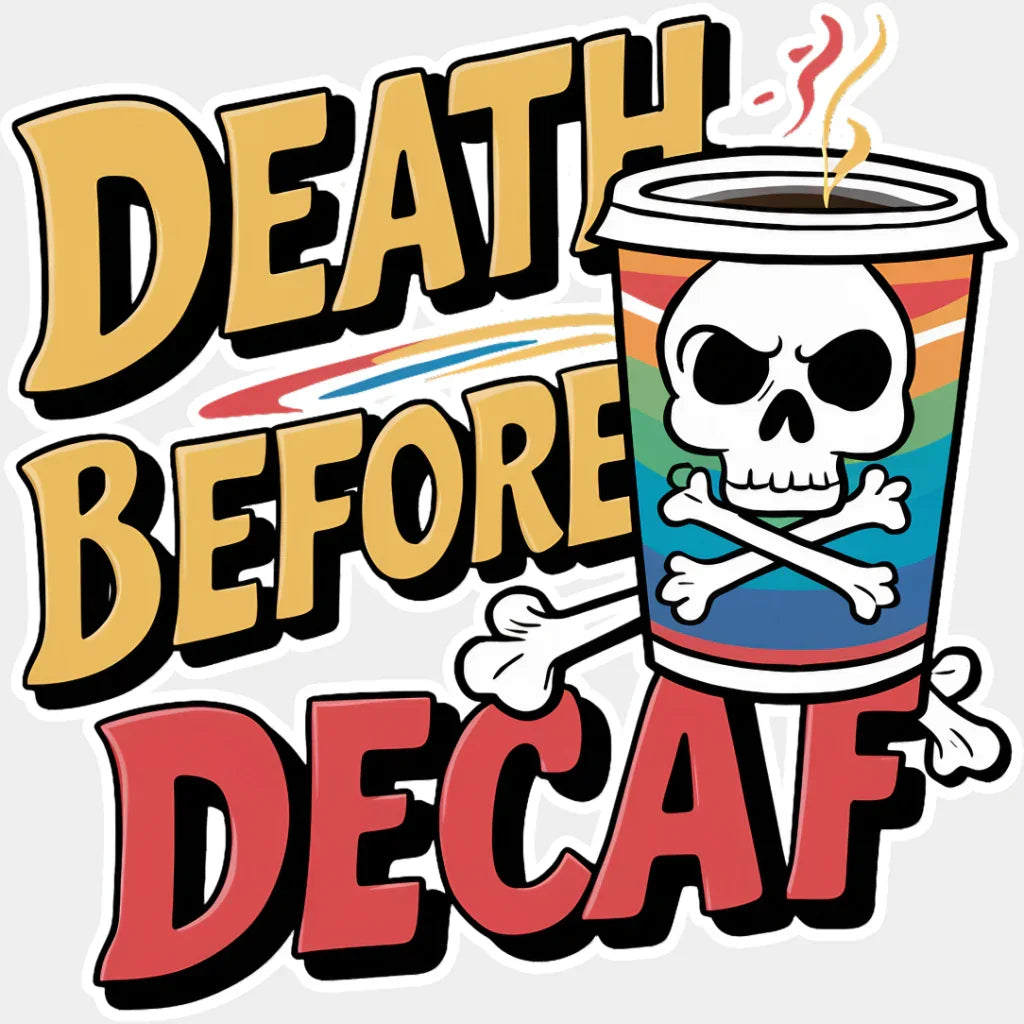Death Before Decaf Skull Design - Coffee Dtf Transfer Unisex S & M (10’’) / Light Color See Imaging