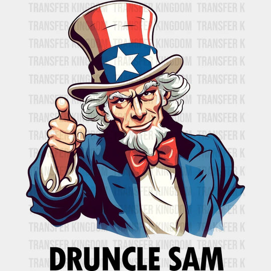 Druncle Sam B&W - 4th Of July DTF Transfer Adult Unisex - S & M (10’’) / Dark Color Design (See Imaging)