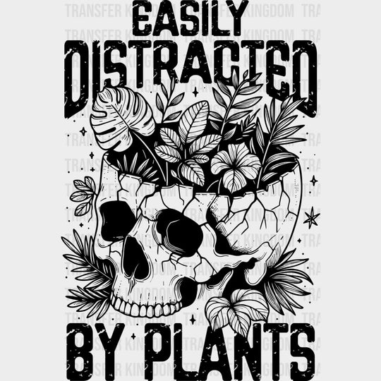 Easily Distracted Plants, Skull & Flowers - Plants DTF Transfers transfer-kingdom Dark Color Design (See Imaging)