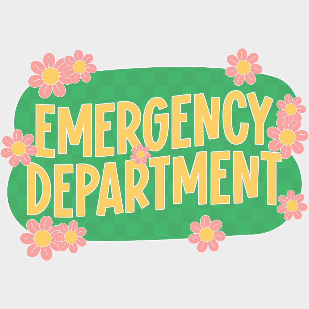 Emergency Department Pink Flowers - ER Nurse DTF Transfers Adult Unisex - S & M (10’’) / Light Color Design (See