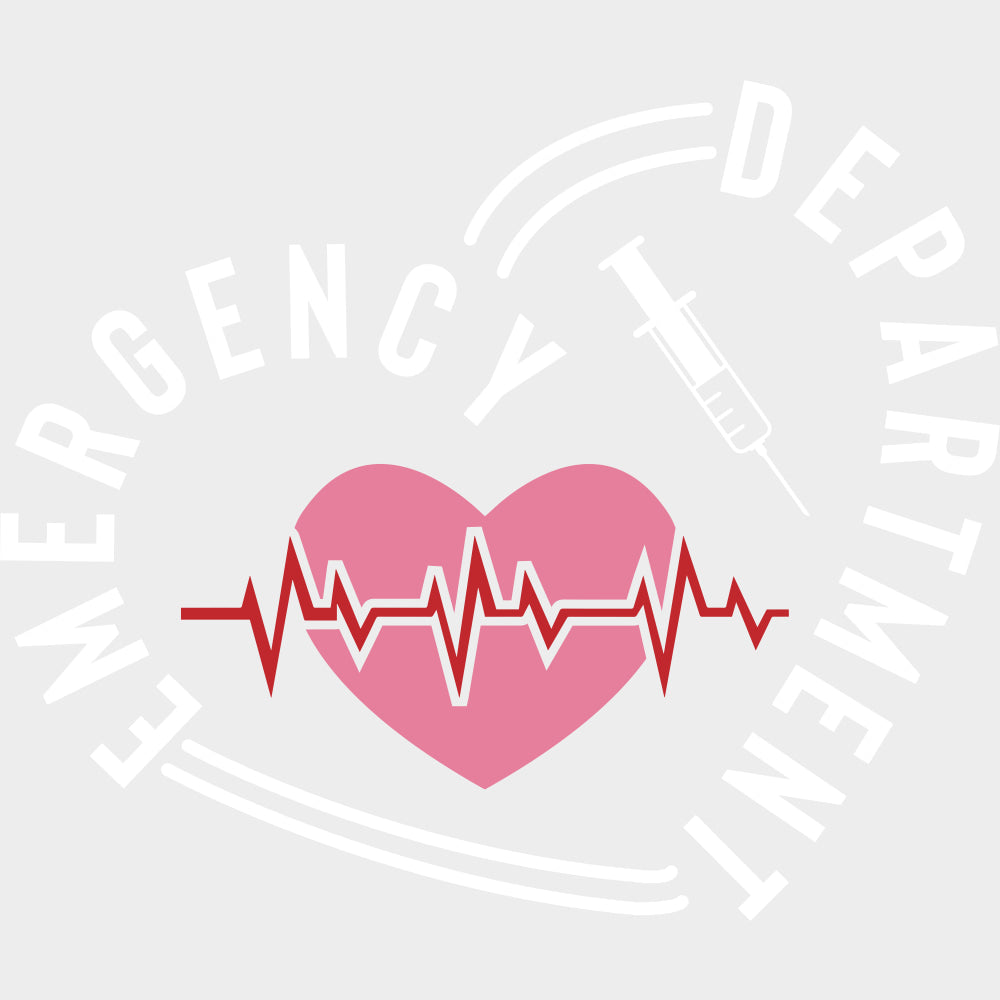 Emergency Department Pink Heart - ER Nurse DTF Transfers Adult Unisex - S & M (10’’) / Light Color Design (See Imaging)