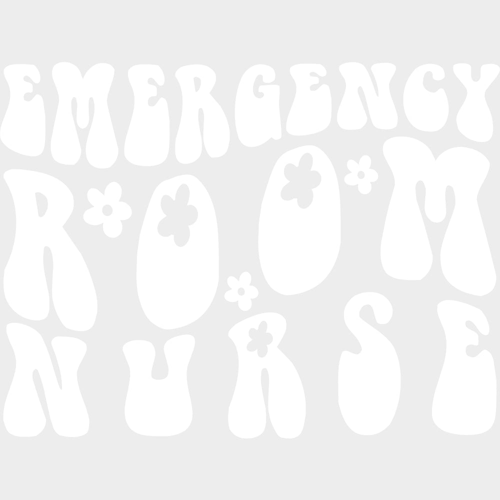 Emergency Room Nurse Retro Flowers - ER Nurse DTF Transfers Adult Unisex - S & M (10’’) / Light Color Design (See