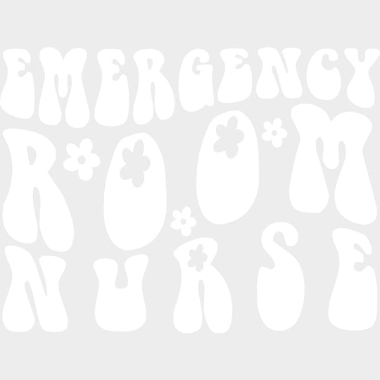 Emergency Room Nurse Retro Flowers - ER Nurse DTF Transfers Adult Unisex - S & M (10’’) / Light Color Design (See