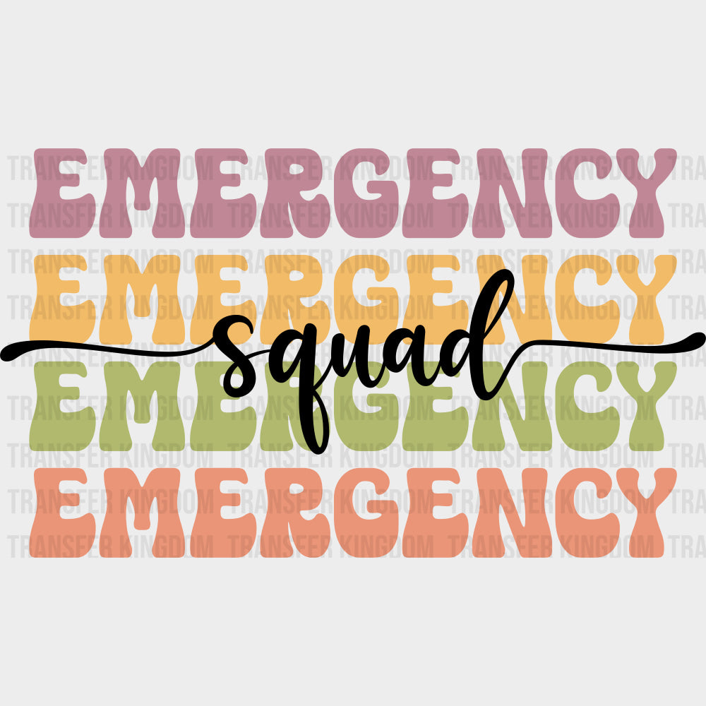 Emergency Squad Colorful Retro - ER Nurse DTF Transfers Adult Unisex - S & M (10’’) / Dark Color Design (See Imaging)