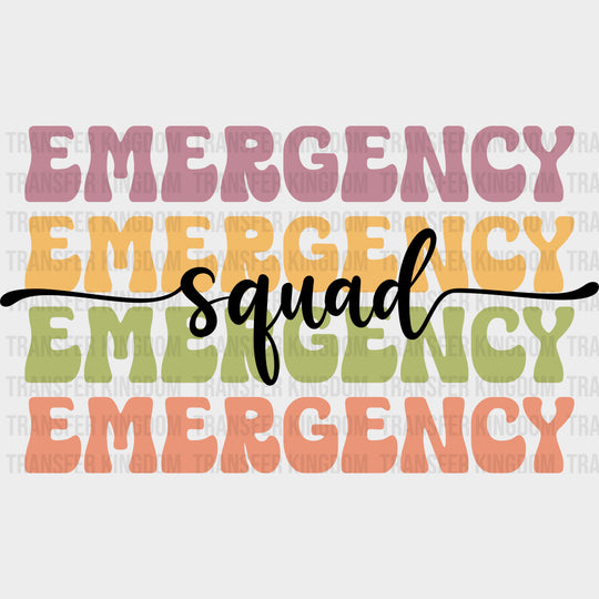 Emergency Squad Colorful Retro - ER Nurse DTF Transfers Adult Unisex - S & M (10’’) / Dark Color Design (See Imaging)