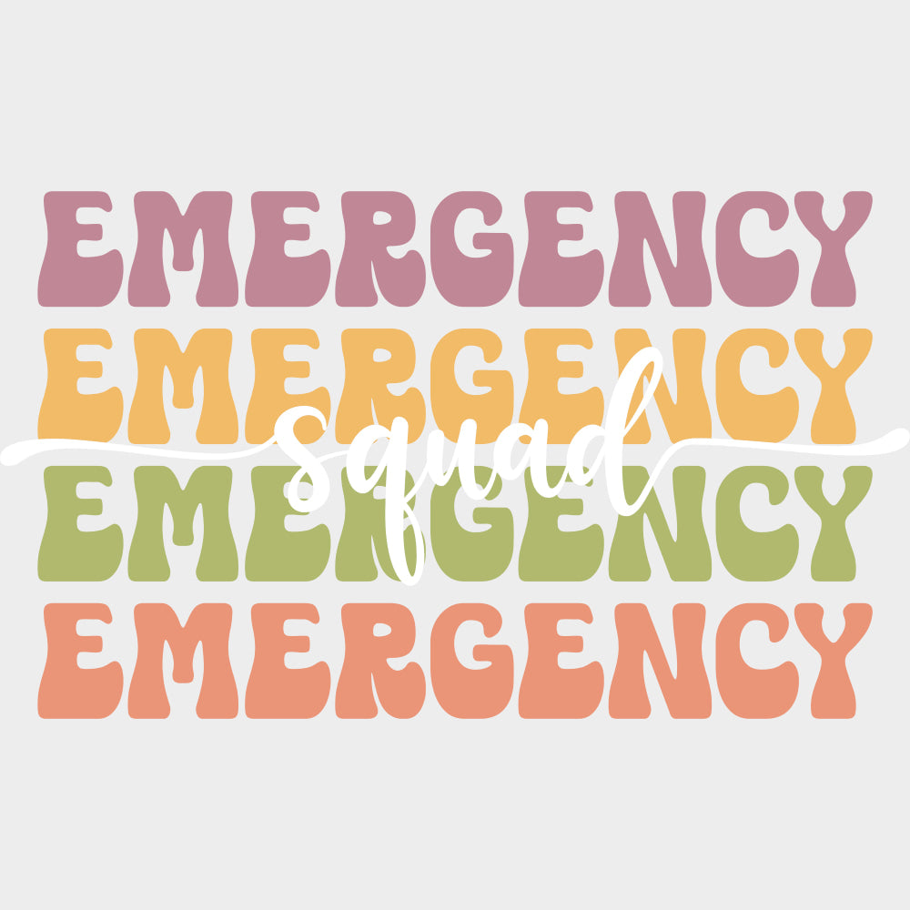 Emergency Squad Colorful Retro - ER Nurse DTF Transfers Adult Unisex - S & M (10’’) / Light Color Design (See Imaging)