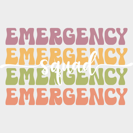 Emergency Squad Colorful Retro - ER Nurse DTF Transfers Adult Unisex - S & M (10’’) / Light Color Design (See Imaging)