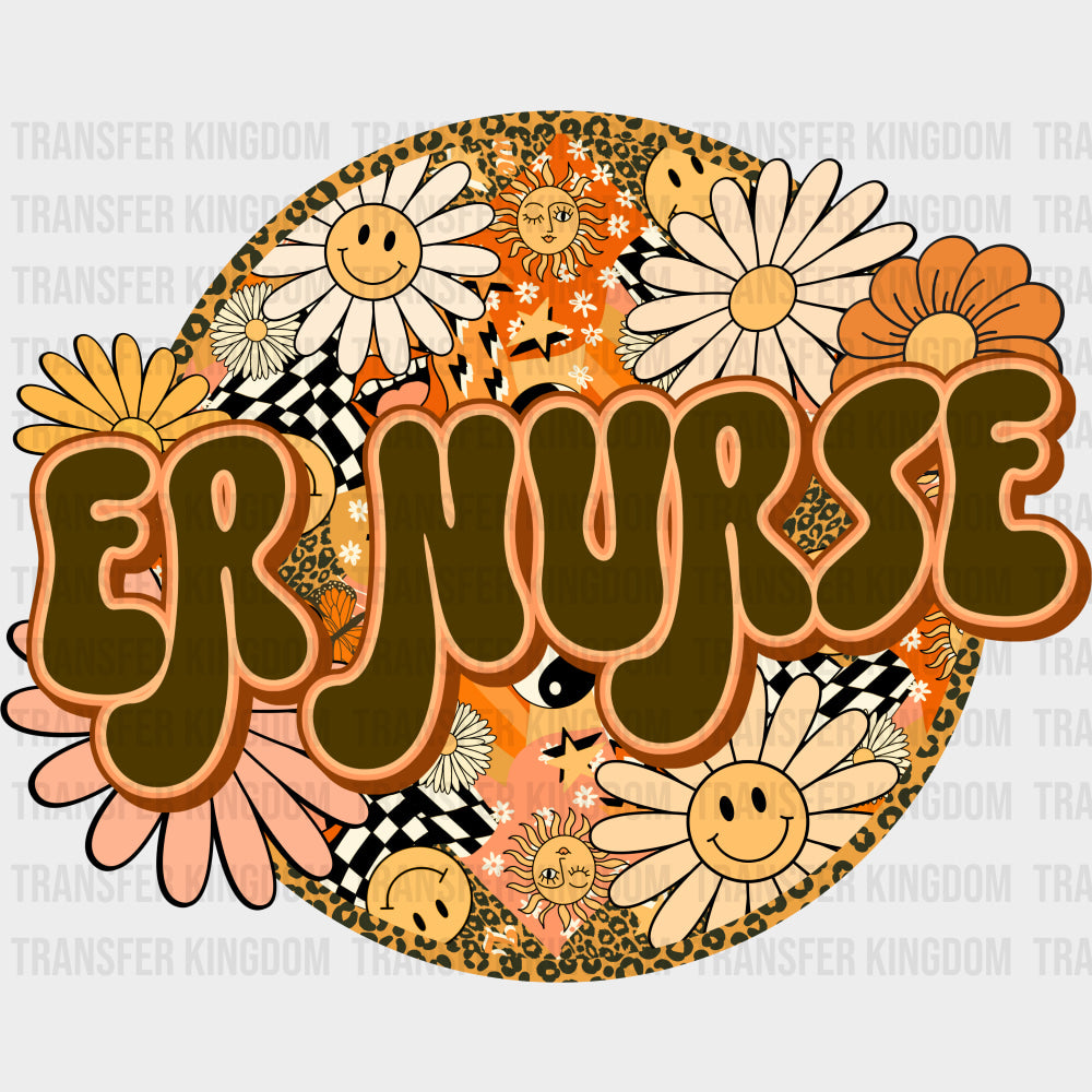 ER Nurse Retro Circular - ER Nurse DTF Transfers Adult Unisex - S & M (10’’) / Dark Color Design (See Imaging)
