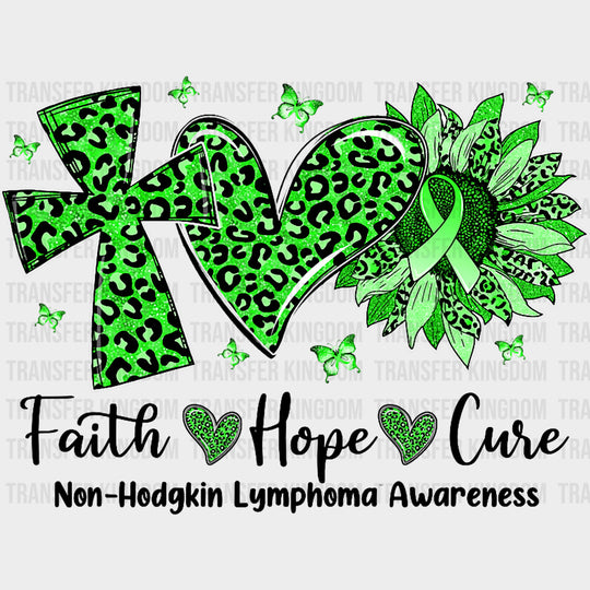 Faith Hope Cure Cross Heart Sunflower - Lymphoma DTF Transfers Adult Unisex - S & M (10’’) / Dark Color Design (See
