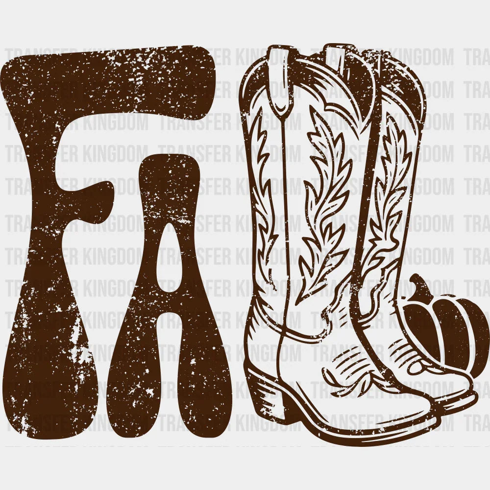 Fall Cowboy Boots Brown & White - Fall DTF Transfer Adult Unisex - S & M (10’’) / Brown Color Design (See Imaging)