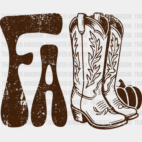 Fall Cowboy Boots Brown & White - Fall DTF Transfer Adult Unisex - S & M (10’’) / Brown Color Design (See Imaging)