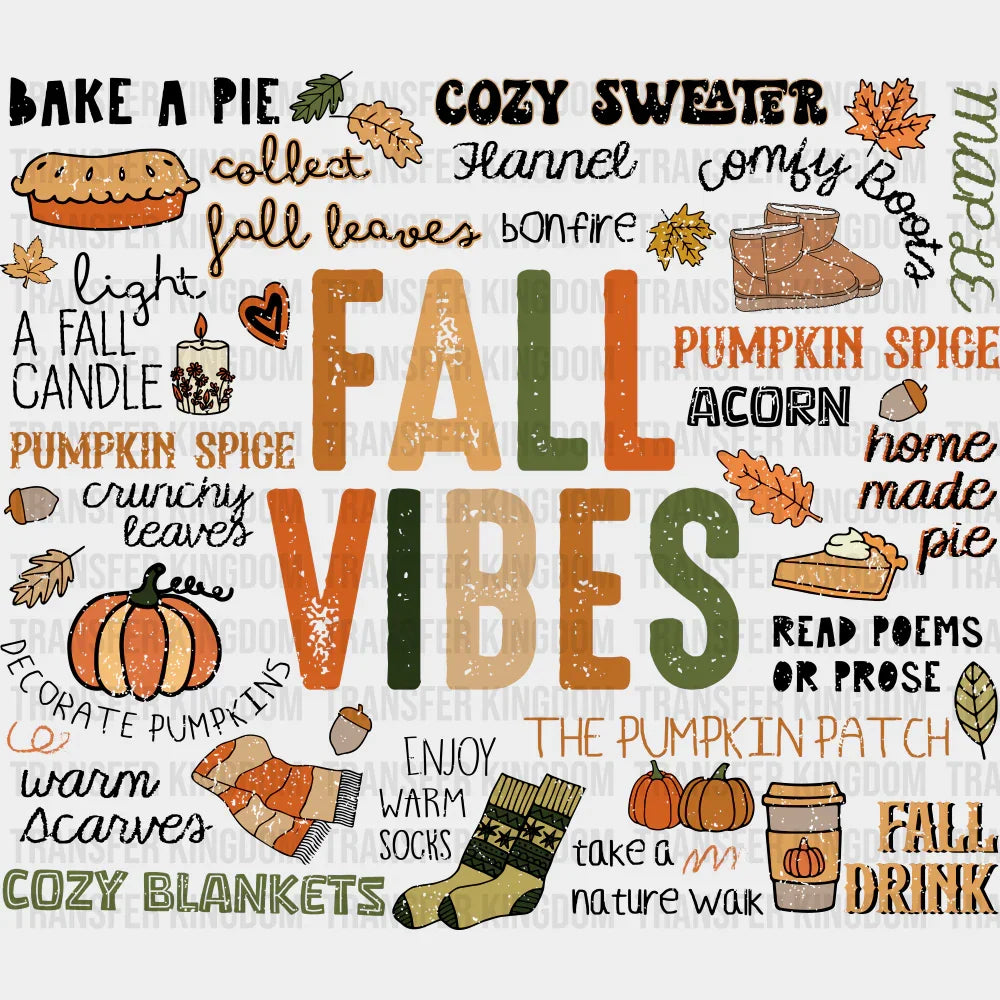 Fall Vibes B&W - Fall DTF Transfer Adult Unisex - S & M (10’’) / Dark Color Design (See Imaging)