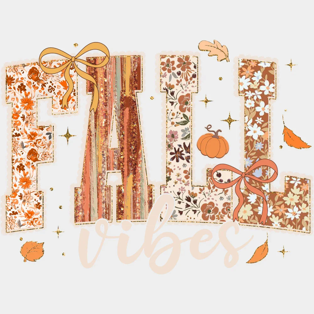 Fall Vibes - Fall DTF Transfer Adult Unisex - S & M (10’’) / Light Color Design (See Imaging)