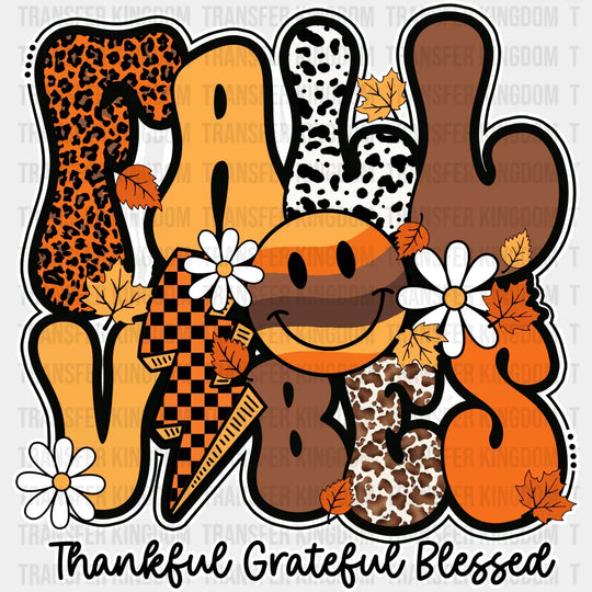 Fall Vibes Thankful Grateful Blessed - Dtf Transfer Unisex S & M (10’’) / Light Color Design
