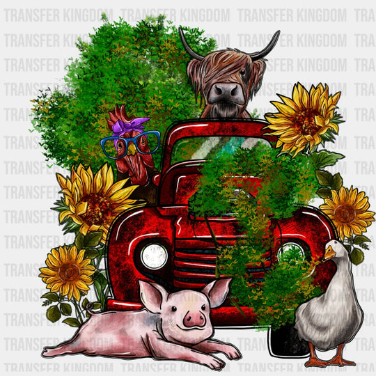 Farm Animals Truck And Flower Design - Iron On Dtf Transfer