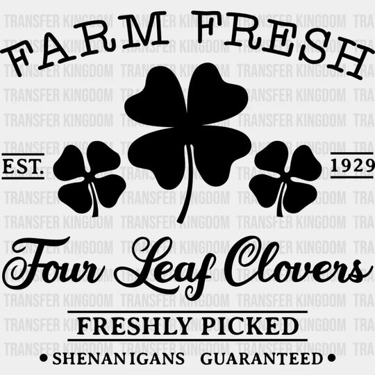 Farm Fresh Four Leaf Clovers - St. Patrick’s Day DTF Transfer Adult Unisex - S & M (10’’) / Dark Color Design (See