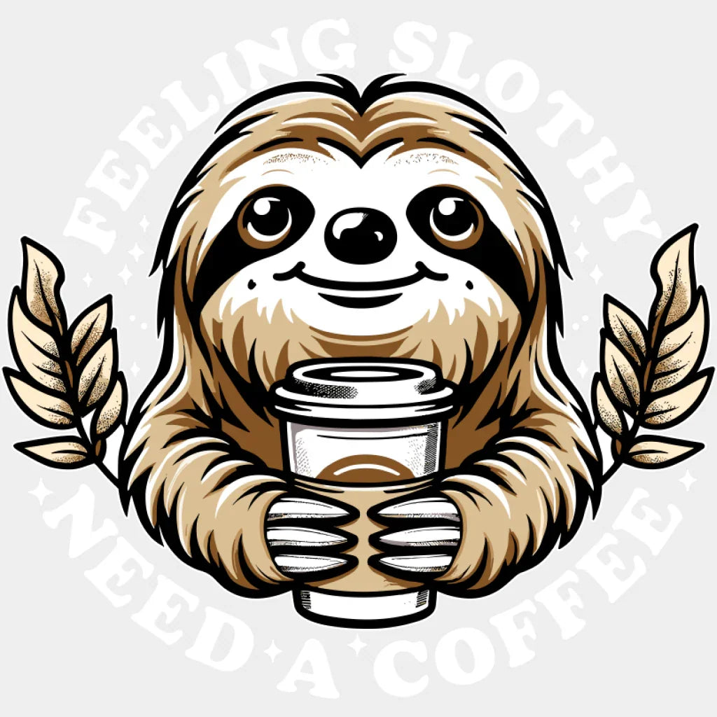 Feeling Slothy Need A Coffee - Coffee DTF Transfer Adult Unisex - S & M (10’’) / Light Color Design (See Imaging)