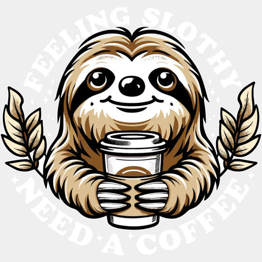 Feeling Slothy Need A Coffee - Coffee DTF Transfer Adult Unisex - S & M (10’’) / Light Color Design (See Imaging)