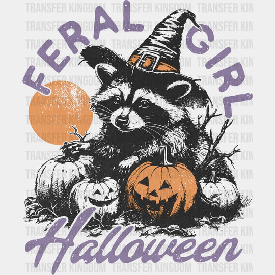 Feral Girl Halloween Raccoon - Halloween DTF Transfer Adult Unisex - S & M (10’’) / Dark Color Design (See Imaging)