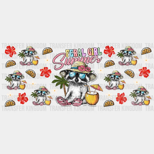 Feral Girl Summer Raccoon - Summer Cup Wrap UV Sticker Permanent UV DTF Decal UVDTF