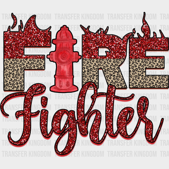Fire Fighter Leopard Print & Red Sequin - Fire Department DTF Transfers transfer-kingdom Dark Color Design (See Imaging)