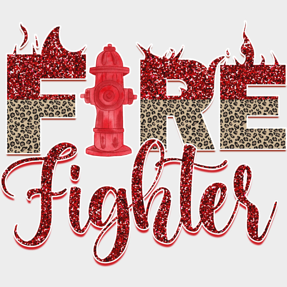 Fire Fighter Leopard Print & Red Sequin - Fire Department DTF Transfers transfer-kingdom Light Color Design (See Imaging)
