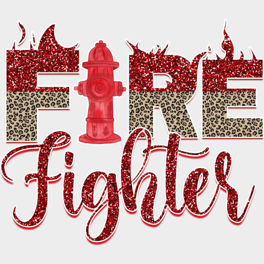 Fire Fighter Leopard Print & Red Sequin - Fire Department DTF Transfers transfer-kingdom Light Color Design (See Imaging)
