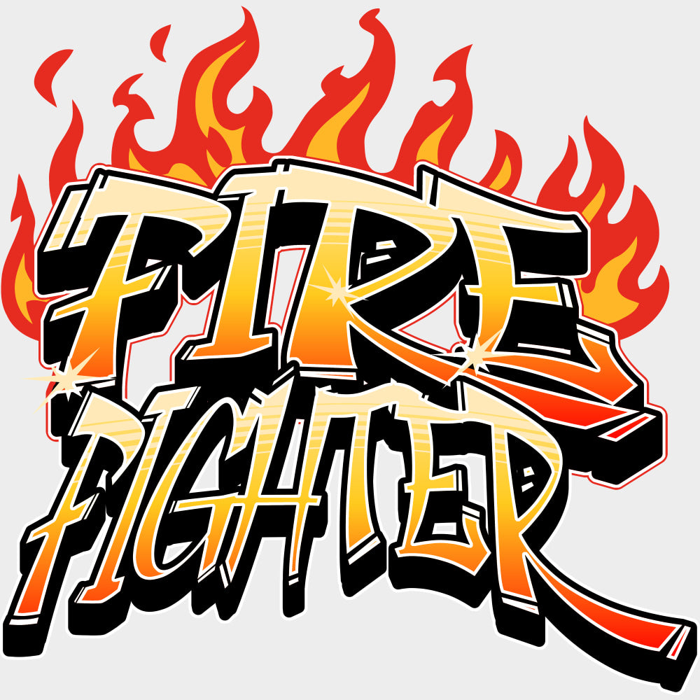 Firefighter Flame Graffiti - Fire Department DTF Transfers Adult Unisex - S & M (10’’) / Light Color Design (See
