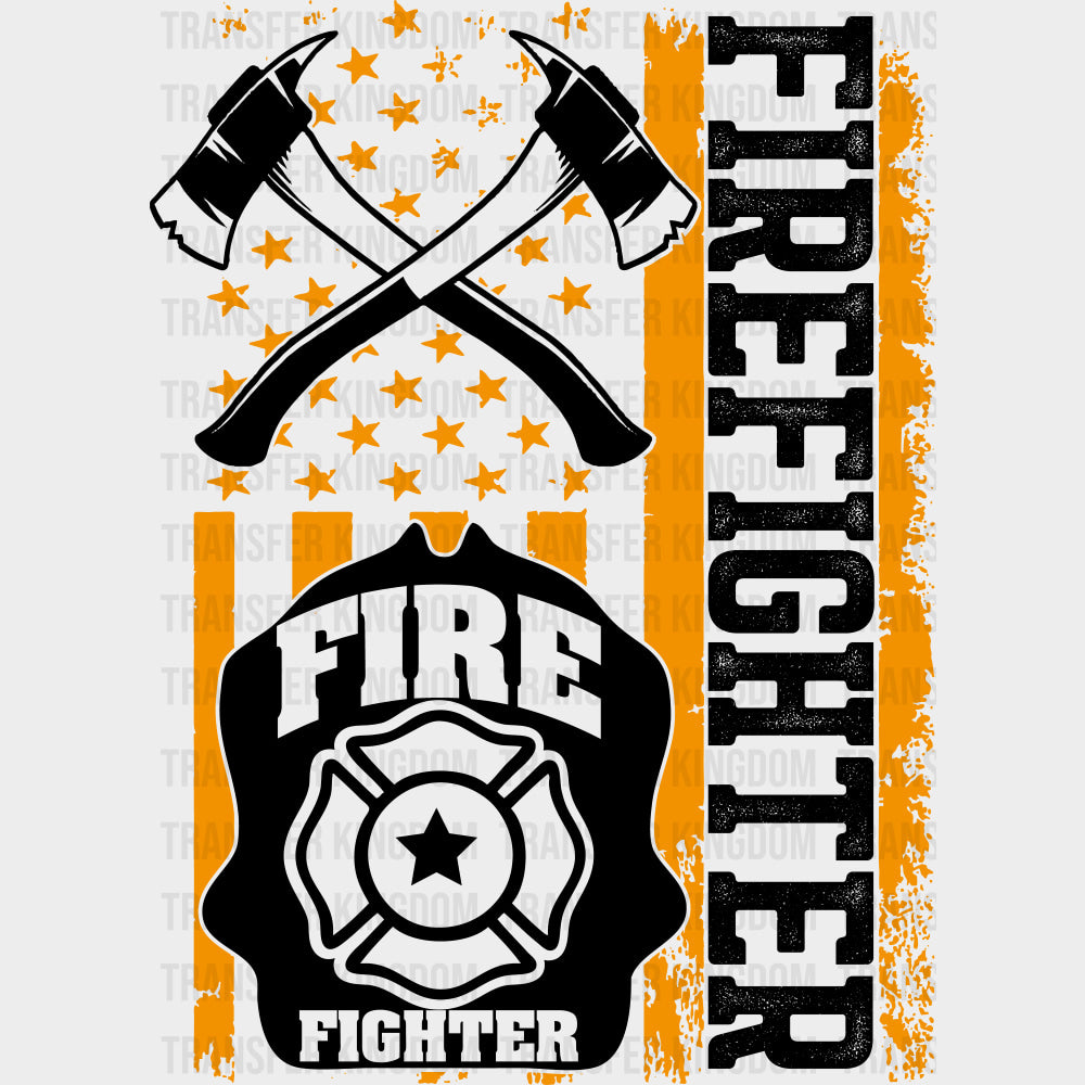 Firefighter Orange US Flag - Fire Department DTF Transfers Adult Unisex - S & M (10’’) / Dark Color Design (See Imaging)
