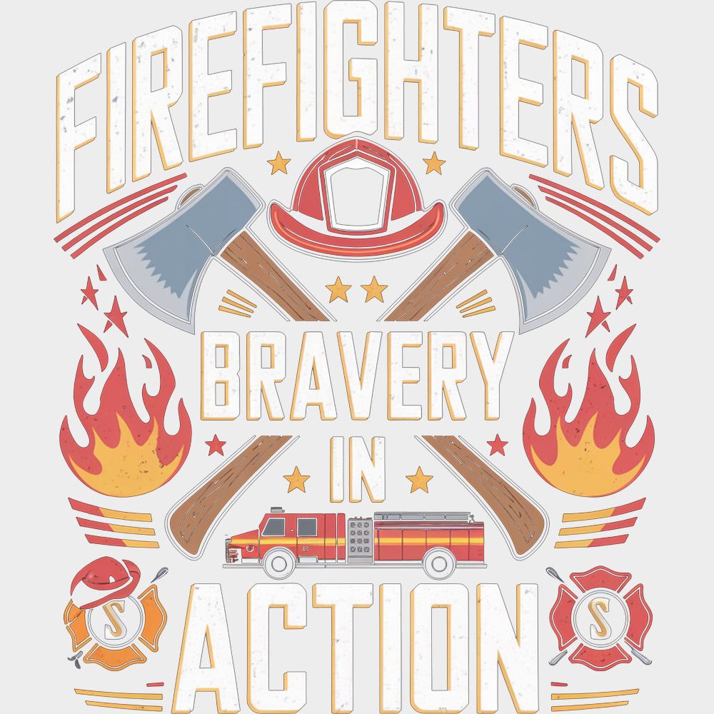 Firefighters Bravery In Action - Fire Department DTF Transfers Adult Unisex - S & M (10’’) / Light Color Design (See