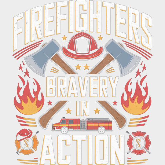 Firefighters Bravery In Action - Fire Department DTF Transfers Adult Unisex - S & M (10’’) / Light Color Design (See