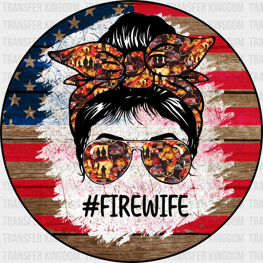 Firewife Circular US Flag Design - Fire Department DTF Transfers Adult Unisex - S & M (10’’) / Dark Color Design (See