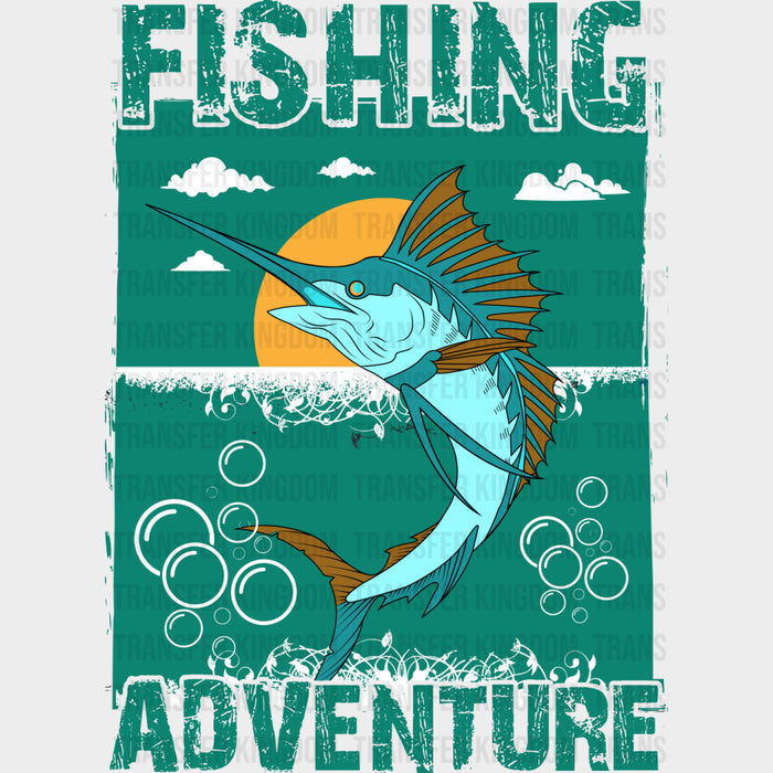Fishing Adventure, Teal Color - Fishing DTF Transfers