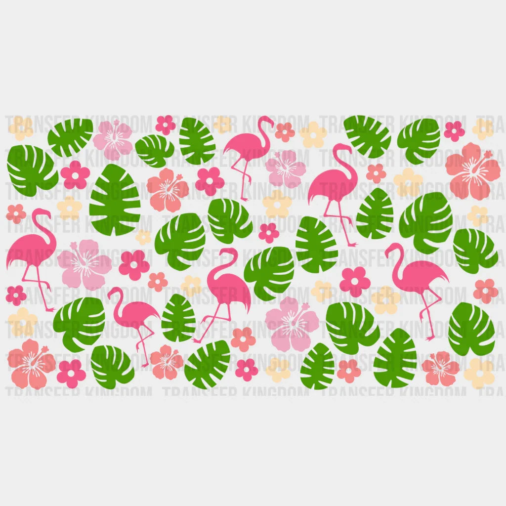 Flamingos And Flowers Uv Dtf Transfer Cup Wrap Sticker