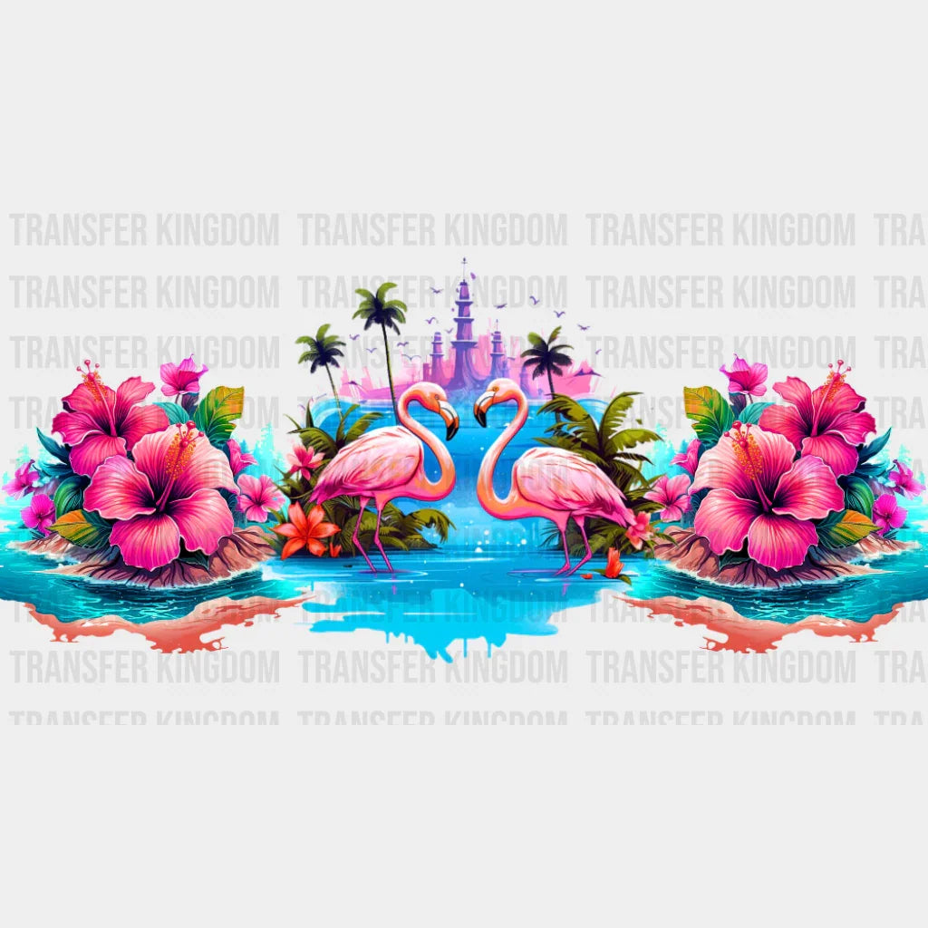 Flamingos & Hibiscus Flowers - Summer Cup Wrap UV Sticker Permanent UV DTF Decal UVDTF