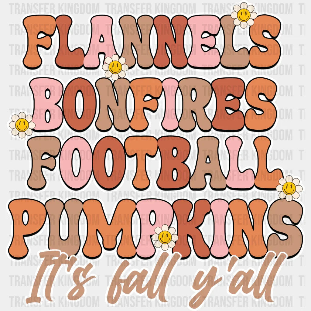 Flannels Bonfires Football Pumpkins - Fall Dtf Transfer Unisex S & M (10’’) / Light Color
