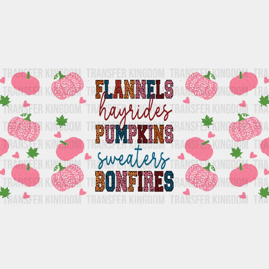 Flannels Hayrides Pumpkins - Fall Cup Wrap Uv Sticker Permanent Dtf Decal