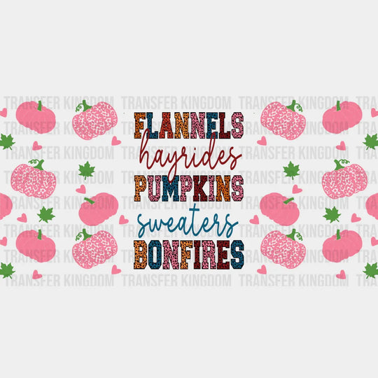 Flannels Hayrides Pumpkins - Fall Cup Wrap Uv Sticker Permanent Dtf Decal