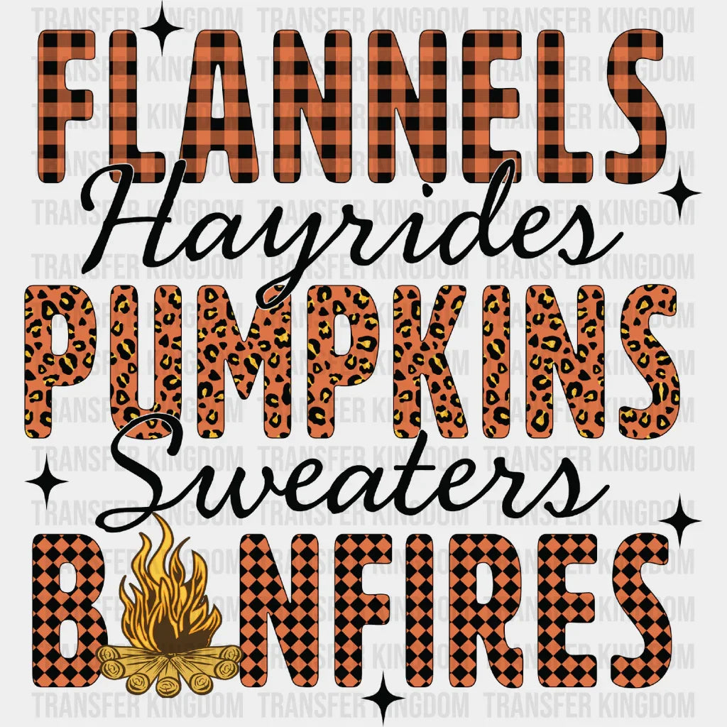 Flannels Pumpkins Bonfires - Fall Dtf Transfer Unisex S & M (10’’) / Dark Color Design See Imaging