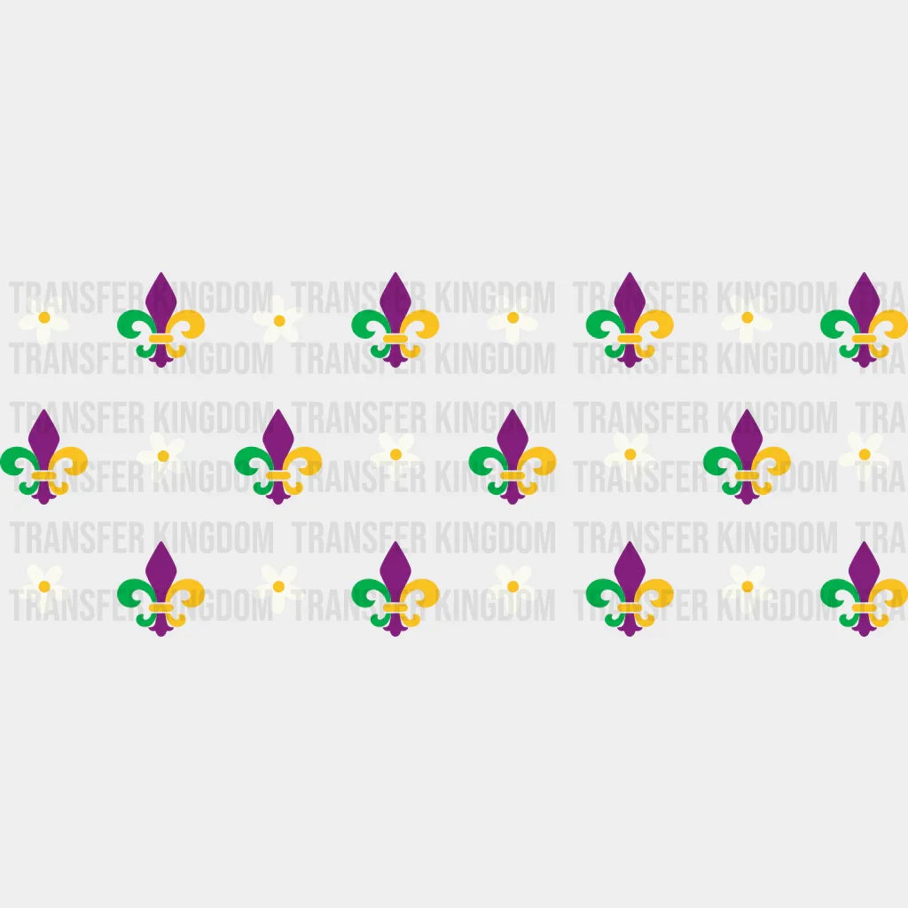 Fleur-De-Lis And Flowers - Mardi Gras Cup Wrap Uv Sticker Permanent Dtf Decal