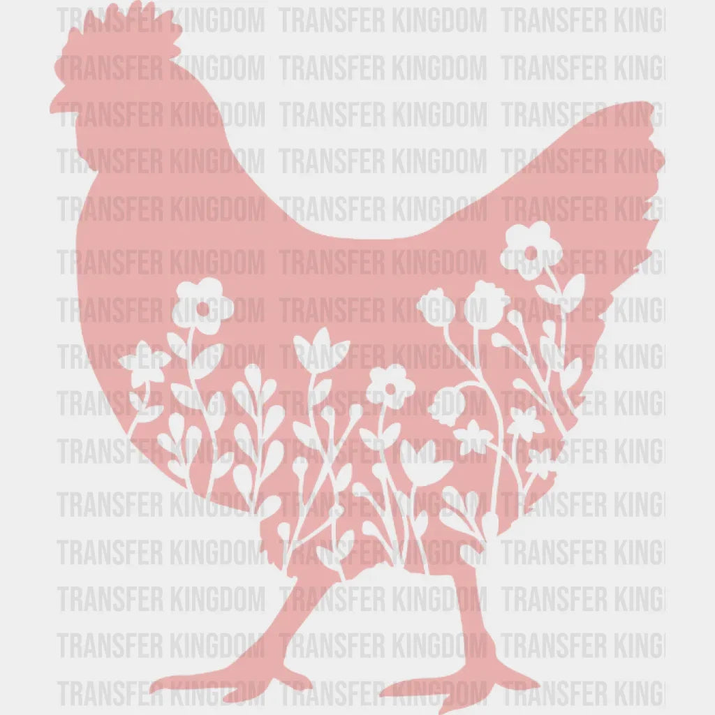 Floral Chicken Design- Dtf Heat Transfer
